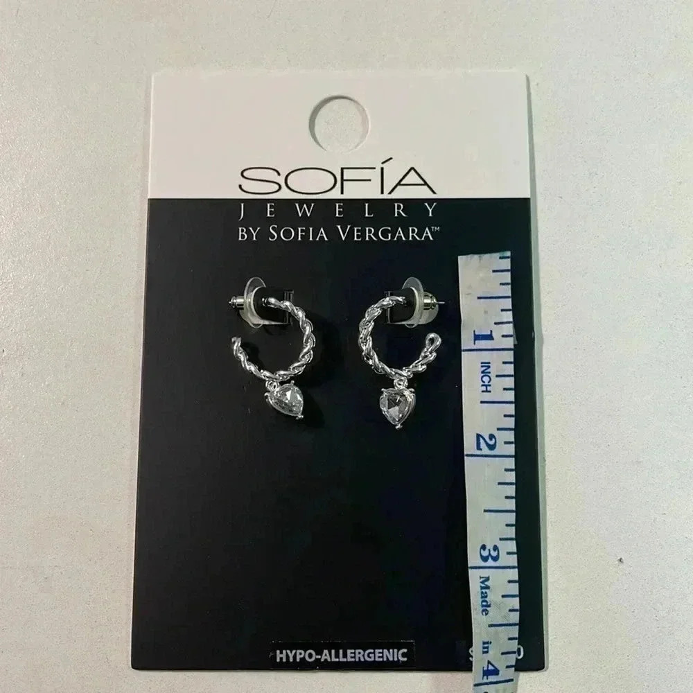 Sofia Jewelry by Sofia Vergara Women's Silver Tone Textured Stone Hoop Earrings‌